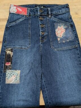 Desigual Dark Blue High-Rise Patchwork Jeans Size 6